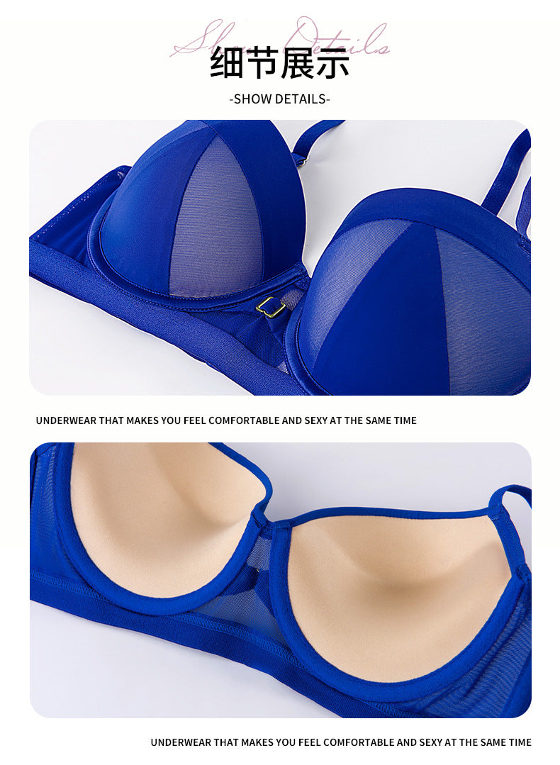 European and American Cross-Border Sexy Lingerie Seamless Half-Cup Small Chest Push-Up Bra Anti-Sagging Side Breast Collection Lift Bra Set