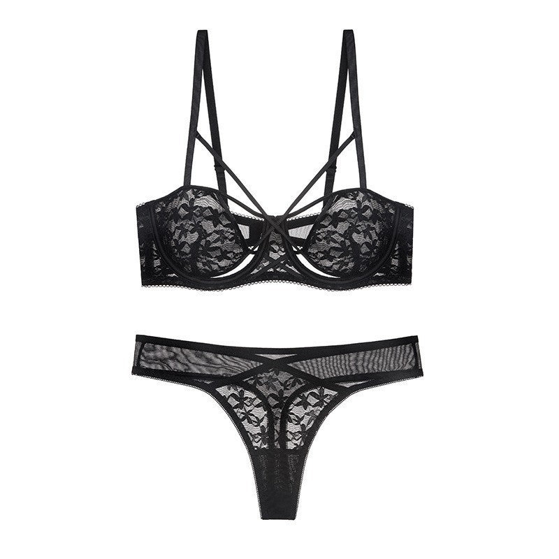 French Style Sexy Lingerie for Women Pure Desire Strap Design Bubble Fabric Breathable Lingerie Set Small Chest Enhancing Push-Up Bra