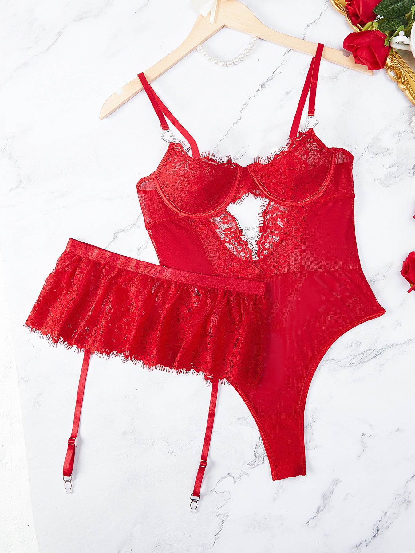 Cross-Border Foreign Trade Hot-Selling Sexy Lingerie Set Lace Embroidery See-Through Passion Uniform Temptation One-Piece Lingerie