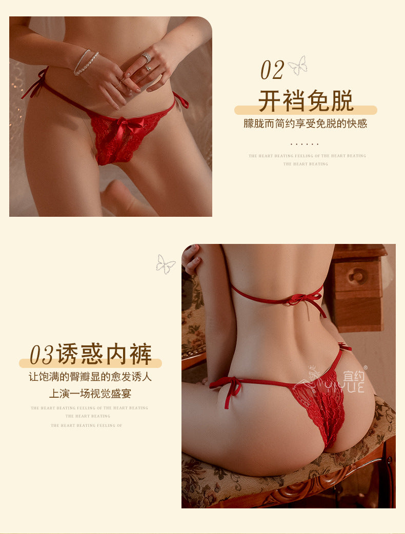Yiyue Sexy Lingerie Lace Temptation Three-Point Bra and Panties Women's Transparent Nightwear Set Wholesale8601