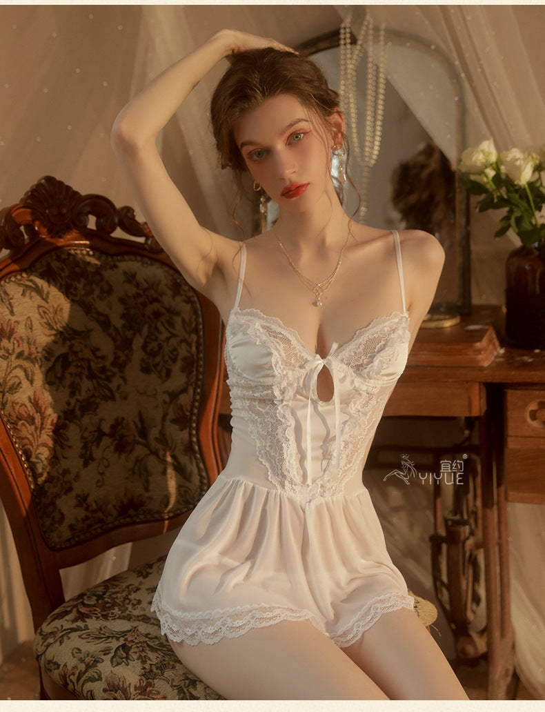 Yiyue Sexy Lingerie Sexy Strap Lace Temptation Nylon Mesh Thin Transparent Hot Hollow Nightdress8462