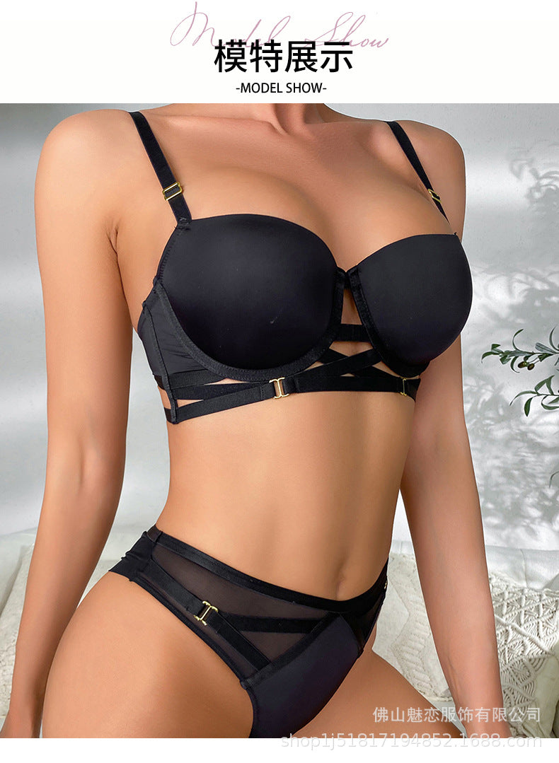 Cross-Border European and American Sexy Lingerie for Women, Cross-Strap Seamless Bra, Large Bust Minimizer, Anti-Sagging Bra Set