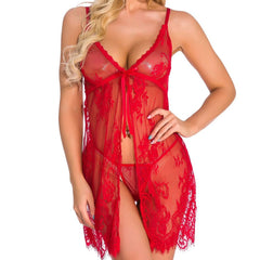 Christmas lingerie for women Sexy Lingerie V Collared Strap Dress with Sheer Lace Christmas Outfit