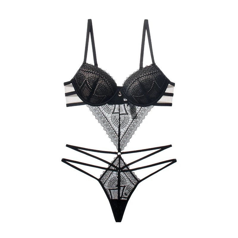 European and American French Style Sexy Temptation Lace Bra Tight Push-Up Micro Shaping Red Zodiac Year One-Piece Underwear for Women