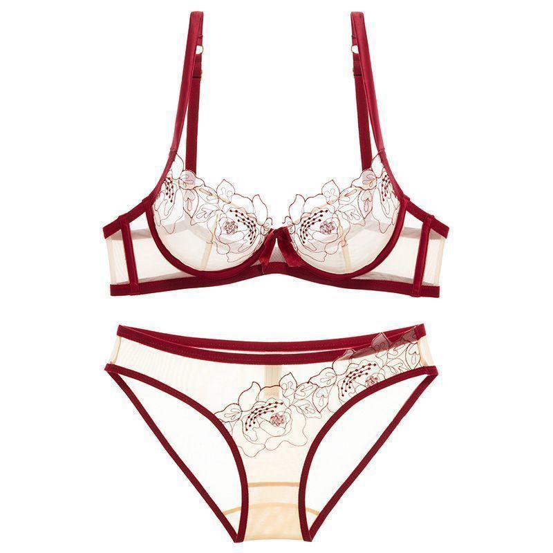 New French Style Sexy Lingerie for Women Lace Embroidery Ultra-thin Semi-transparent Hot Pure Desire Style Temptation Bra Set