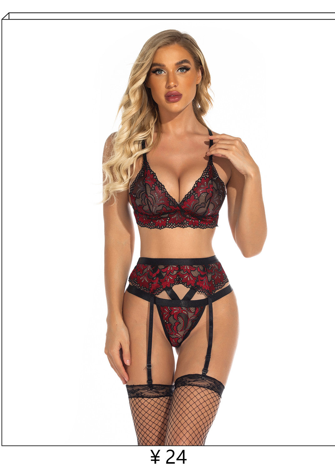 Cross-border New European and American Source Sexy Lace Lingerie Deep V Strappy Jumpsuit Hollow Out See-through Bodysuit