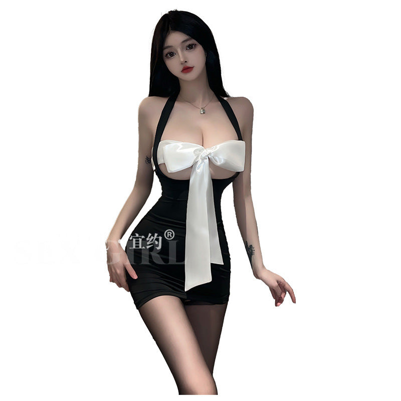 Yiyue Sexy Lingerie Pure Desire Bodycon Dress Halter Neck Hot Secretary OL No-Need-to-Remove Uniform Temptation Pajamas8915