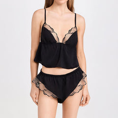 Foreign Trade Cross-Border Sexy Satin Nightdress Summer Thin Style V Comfortable Lace Pajama Set with Camisole and Shorts