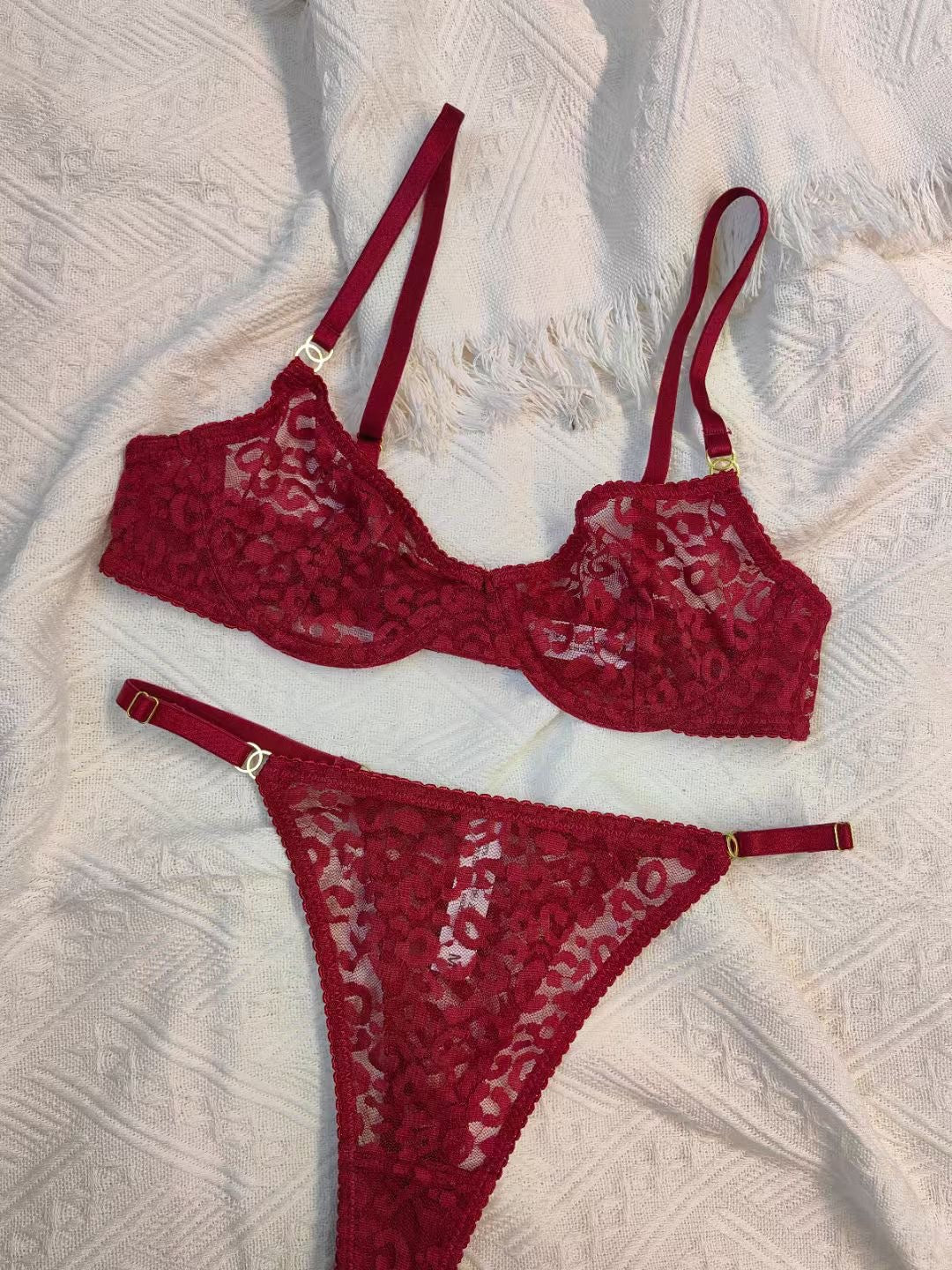 Cross-Border European and American Sexy Lingerie Ultra-Thin See-Through Mesh Lace Bra Large Bust Minimizer Plus Size Lingerie Set