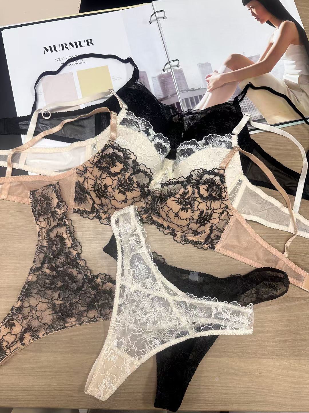 European and American Cross-Border New Sexy Lingerie Thin Jacquard Embroidery Lace Bra Large Bust Minimizer Plus Size French Lingerie