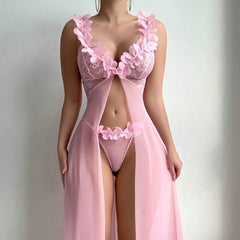 Cross-Border Foreign Trade Hot-Selling Sexy Nightdress for Women Temptation Split Lace Trim Sexy Nightgown Thong Two-Piece Set