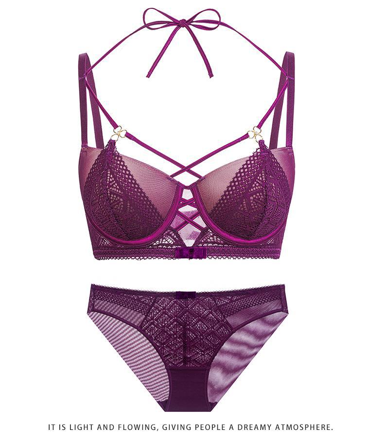Cross-Border European and American Style French Lingerie Sexy Lace Strap Design Large Bust Push-Up Anti-Sagging Bra Set