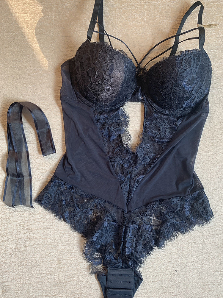 French Style Sexy Bodysuit Temptation Bow Transparent Lace European and American Tight Sexy Jumpsuit