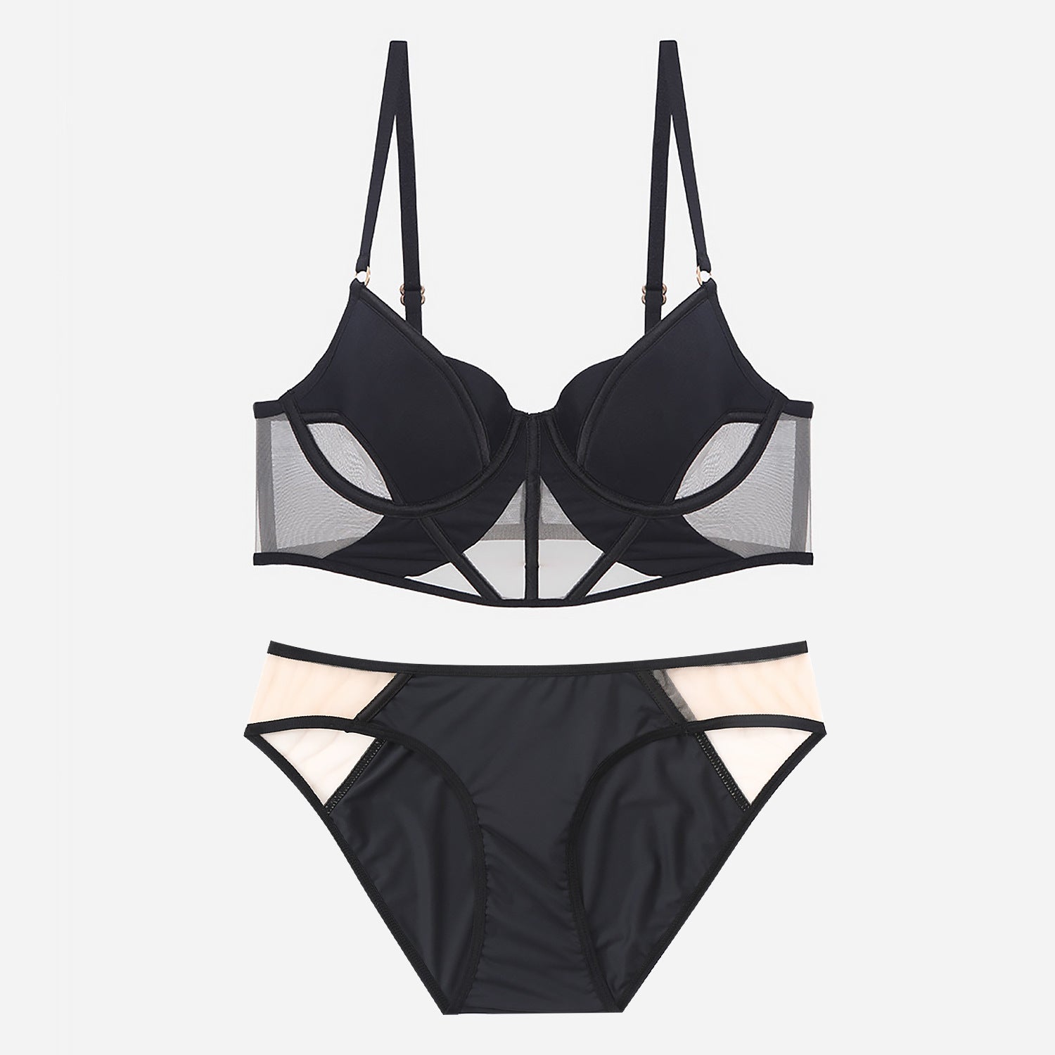 Cross-Border Sexy Lingerie for Women French Style Thin Cotton Smooth Mesh Fishbone Bra Set for Large Bust Minimizing Anti-Sagging Bra Set