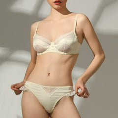 European and American Cross-Border Sexy French Lingerie Women Satin Lace Bra Large Bust Minimizer Anti-Sagging Lingerie Set