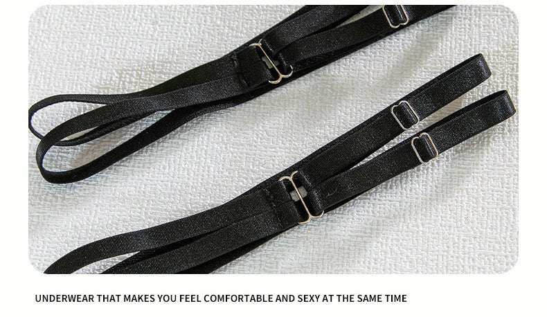 European and American Hot-Selling Sexy Lingerie for Women with Embroidered Eyelash Edge, Rhinestone Neck Ring, Garter Belt, Bra, and Five-Piece Set