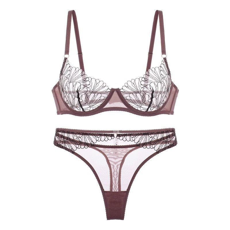 European and American Cross-Border Sexy Lingerie for Women French Style Ultra-Thin Lace Bra Large Bust Minimizer Anti-Sagging Erotic Lingerie Set