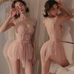Yiyue Original Sexy Lace Temptation Push-Up Nightdress Pure Desire Erotic Lingerie Lace-Up Fishbone Corset Nightgown1075