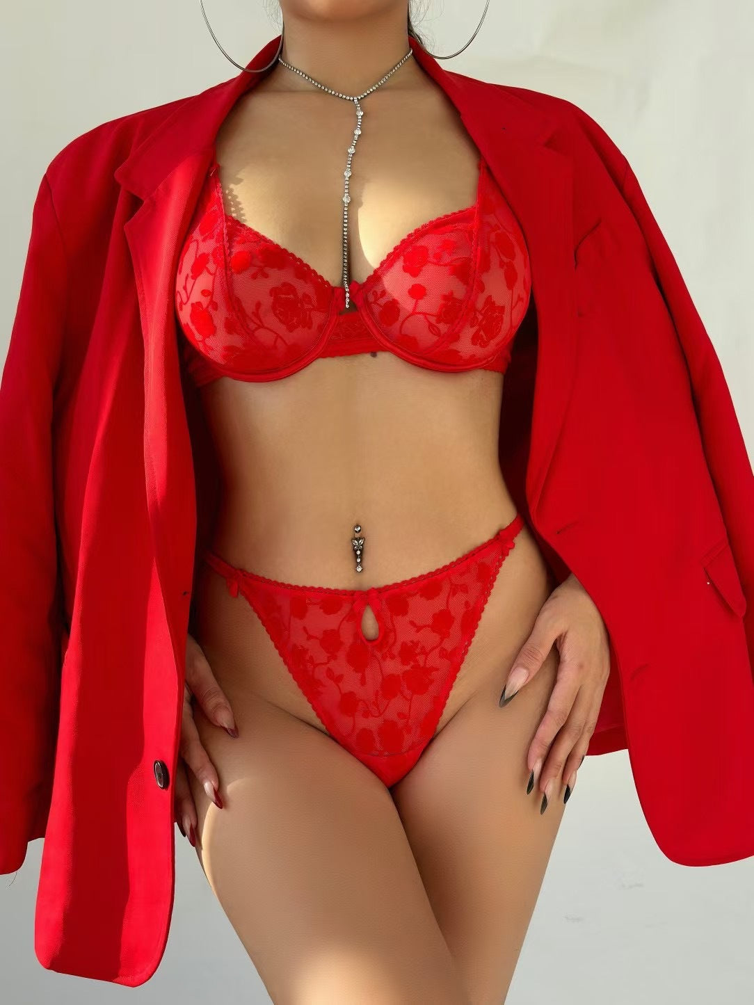 European and American Sexy Lingerie Ultra-thin Flocked Printed Mesh French Lingerie Large Bust Minimizer Plus Size Bra Set