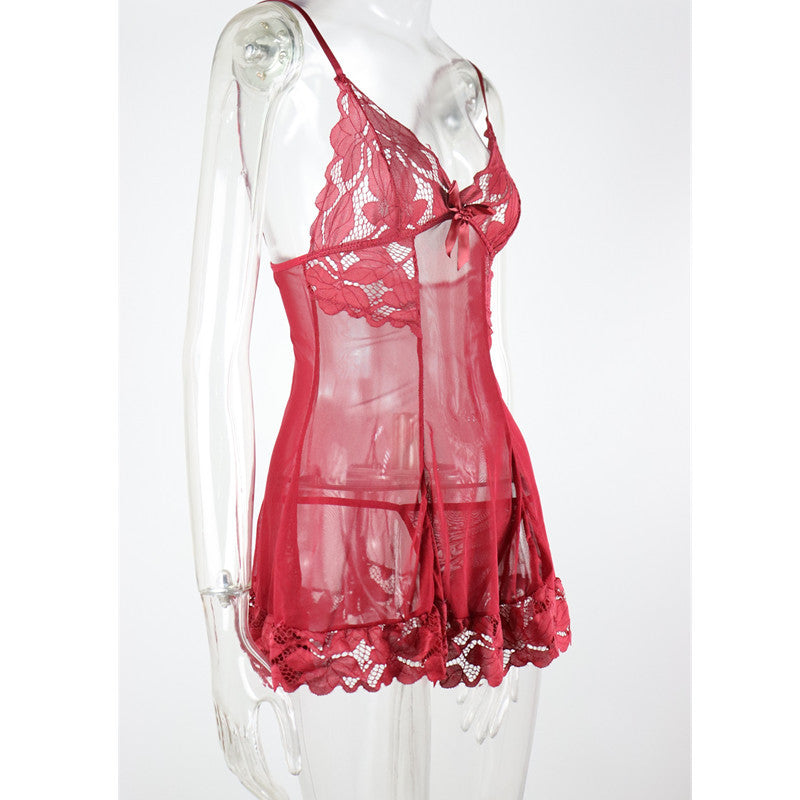 New Sexy Lingerie Temptation See-through Mesh Hollow Out Hot Backless Camisole Dress Uniform Set In Stock