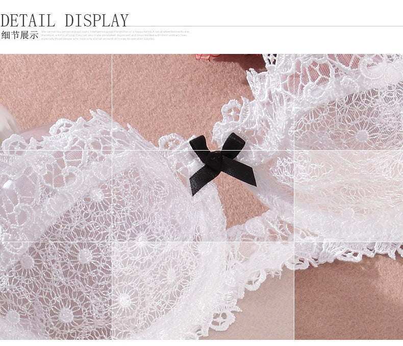 European and American Sexy Bra Set Ultra-thin Semi-transparent Half Cup Lace Bra Small Chest Push-up Anti-sagging Plus Size Bra