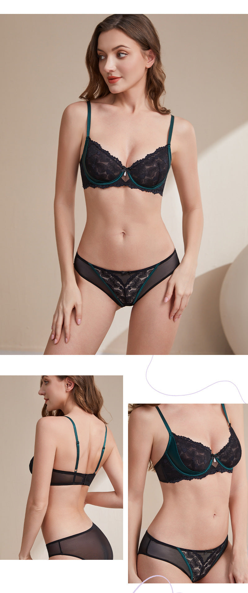 European and American Sexy Lace Lingerie for Women, French Style Ultra-Thin See-Through Plus Size Lingerie, Large Bust Minimizer, Anti-Sagging Bra Set