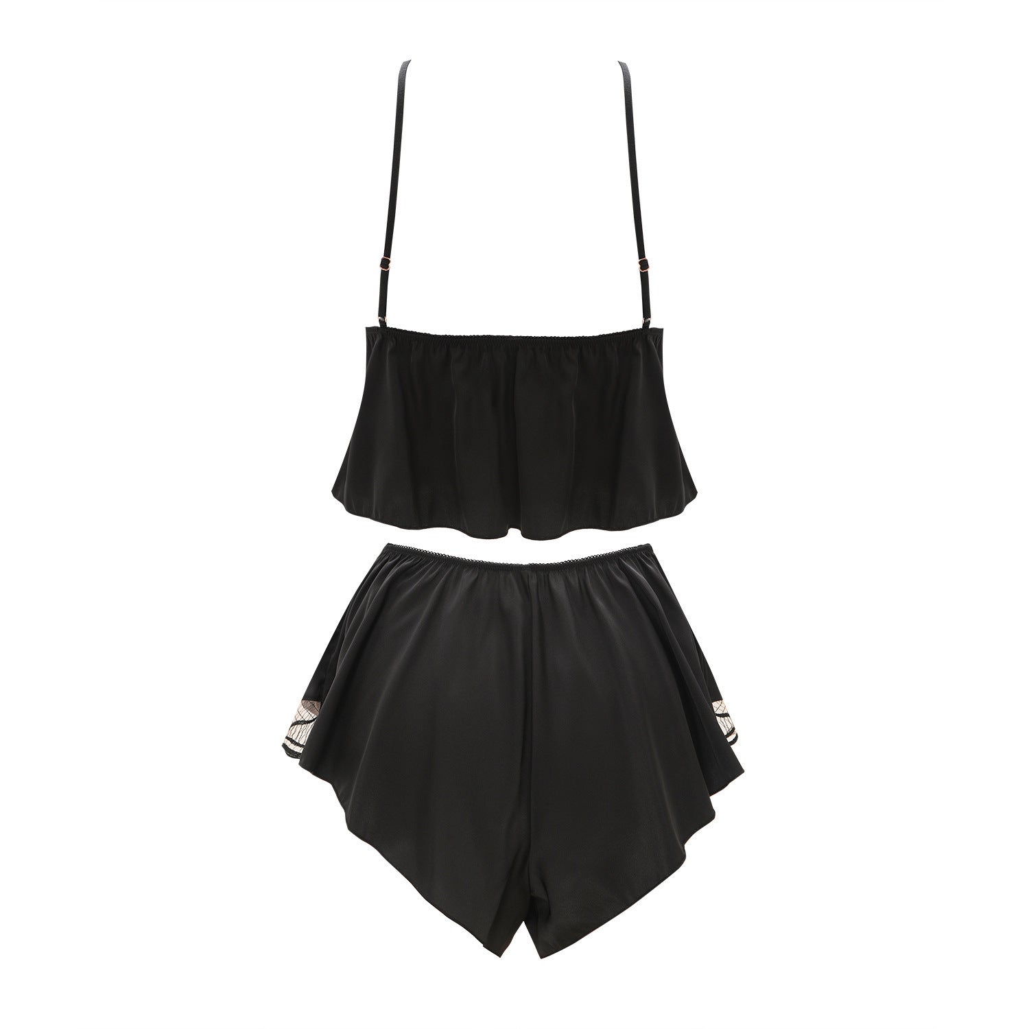 Foreign Trade Cross-Border Sexy Satin Nightdress Summer Thin Style V Comfortable Lace Pajama Set with Camisole and Shorts