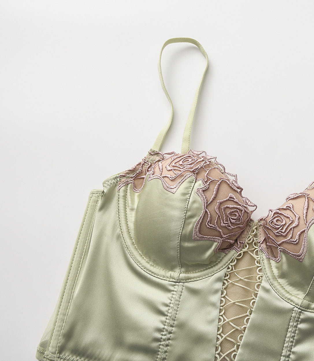 French Style Sexy Lingerie Summer Thin Retro Rose Fishbone Bra Vest Style Long Shaping Push-Up Bra
