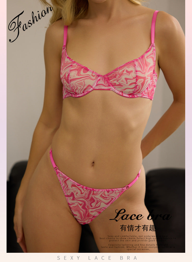 French Style Lingerie Sexy Leopard Print Ultra-Thin See-Through Mesh Erotic Bra Set for Large Busts Minimizing Anti-Sagging Bra Set