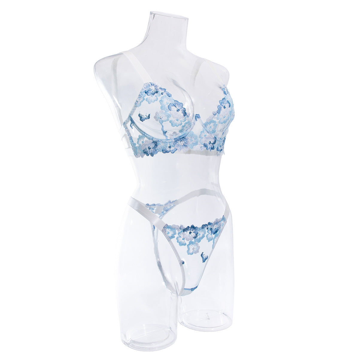 Foreign Trade Cross-Border Sexy Lingerie Big Bust Minimizer Push-Up Pure Girl Embroidered Flowers Comfortable Erotic Lingerie Set