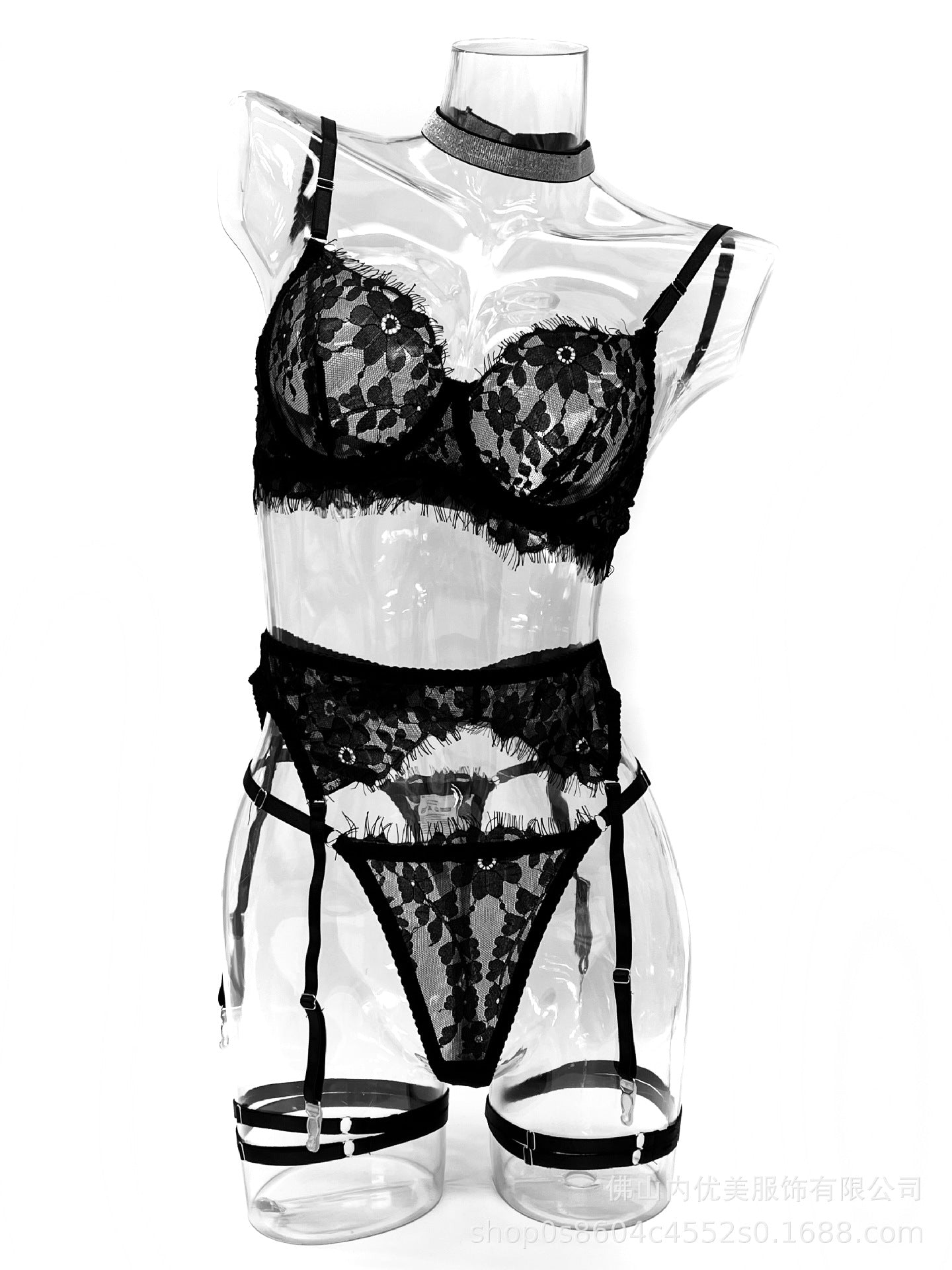 European and American Cross-Border Hot-Selling Sexy Lingerie Ultra-Thin See-Through Temptation Lace Lingerie Thong Five-Piece Set Wholesale