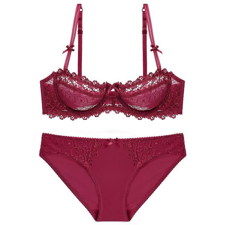 European and American Sexy Bra Set Ultra-thin Semi-transparent Half Cup Lace Bra Small Chest Push-up Anti-sagging Plus Size Bra