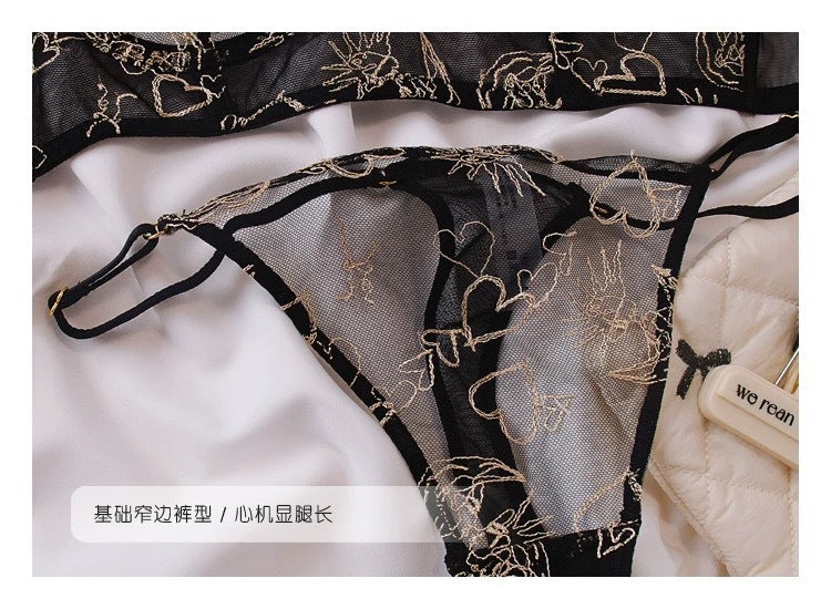Cross-Border Hot-Selling Sexy Lingerie Ultra-Thin Transparent French Lace Lingerie Large Bust Minimizer Plus Size Bra Set