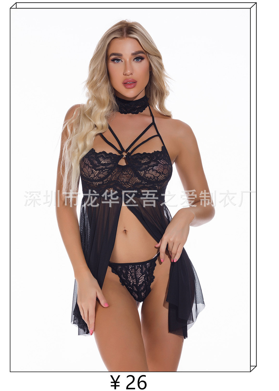 Foreign Trade Spring Summer New Women's Sexy Open Front Lace French Bathrobe Nightgown Sexy Homewear Set In Stock