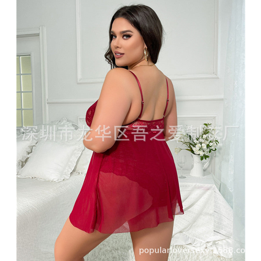 2024New Sexy Lingerie See-through Lace Temptation One-piece Camisole Sexy Nightdress V Cross Collar Cardigan Pajamas