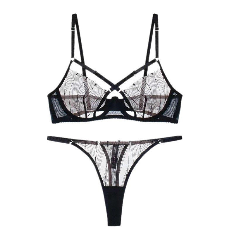 Sexy French Style Bra Cross Strap Lace Bra Big Bust Minimizer Anti-Sagging Bra Set Cross-Border