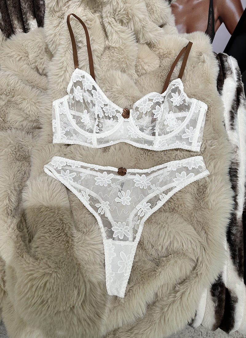 2025New French Lace Plus Size Push-Up Anti-Sagging Bra Set Sexy Ultra-Thin Large Bust Minimizer Bra