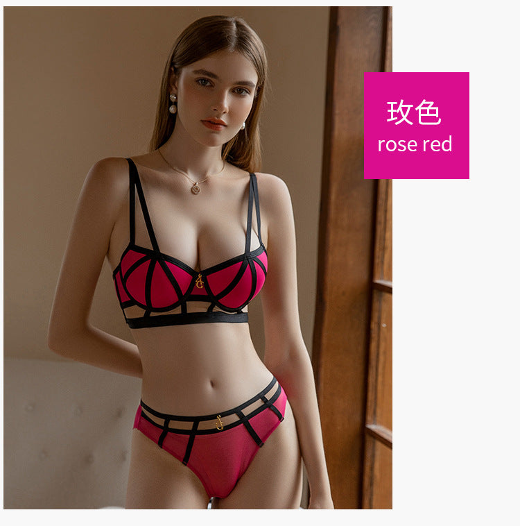 23New Sexy Underwire Winter Lace-Up Upgraded Women's Thin Top Thick Bottom Bra Color-Block Beauty Bra Set