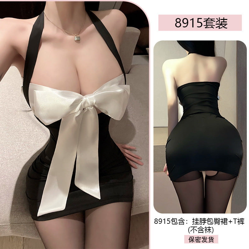 Yiyue Sexy Lingerie Pure Desire Bodycon Dress Halter Neck Hot Secretary OL No-Need-to-Remove Uniform Temptation Pajamas8915