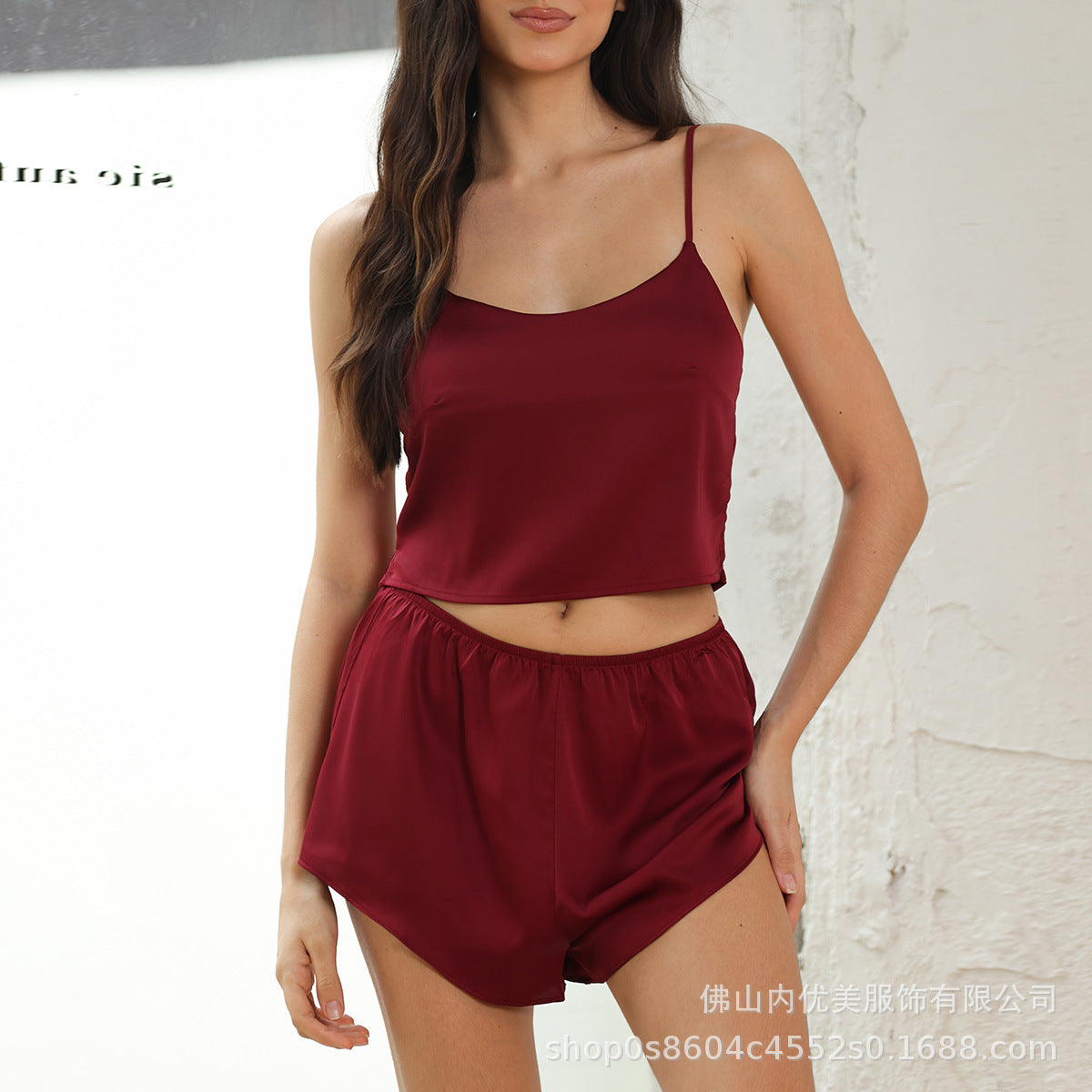 Cross-Border European and American New Sexy Nightwear Spring Summer Pure Desire High-End Ice Silk Camisole Nightdress and Pants Set Wholesale