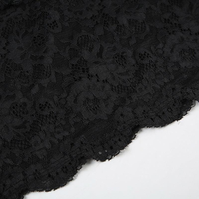 European and American Cross-Border Sexy Mesh Lace See-Through Camisole Dress V High Collar Waist Slim Fit Bodycon Skirt Hot Girl Short Skirt