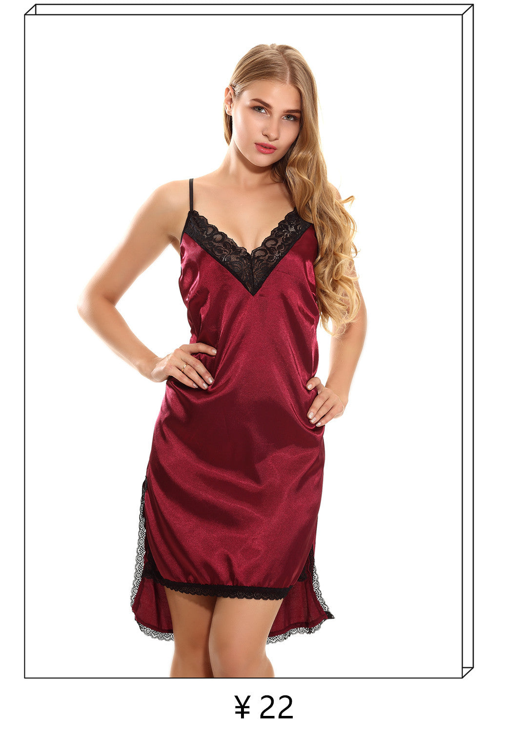 Cross-Border E-commerce Amazon PlusSize V Collared Nightdress Satin Nightdress Lace Chemise Russian Source Lingerie