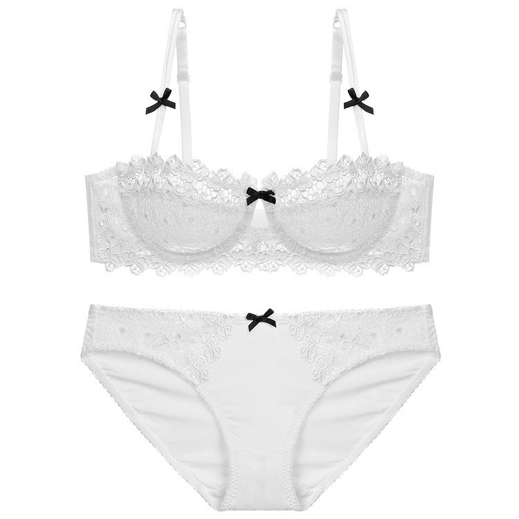 European and American Sexy Bra Set Ultra-thin Semi-transparent Half Cup Lace Bra Small Chest Push-up Anti-sagging Plus Size Bra
