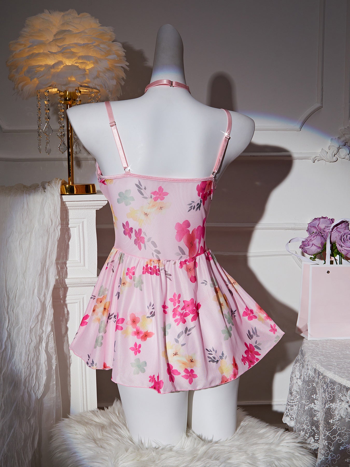 Amazon Cross-Border Sexy Lingerie Lace See-Through Temptation Hollow Floral Nightdress Sweet Girl Pajamas