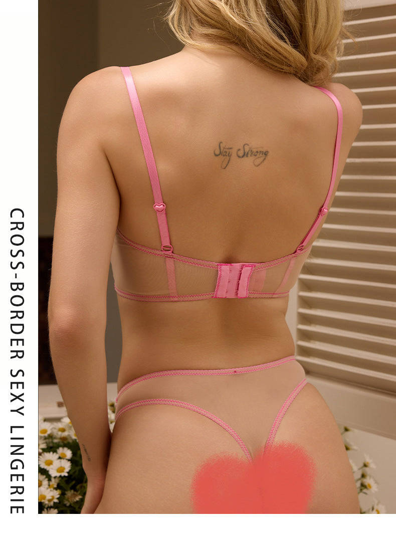 Cross-Border Foreign Trade French Style Lingerie Sexy Lace See-Through Erotic Bra Large Bust Minimizer Anti-Sagging Lingerie Set