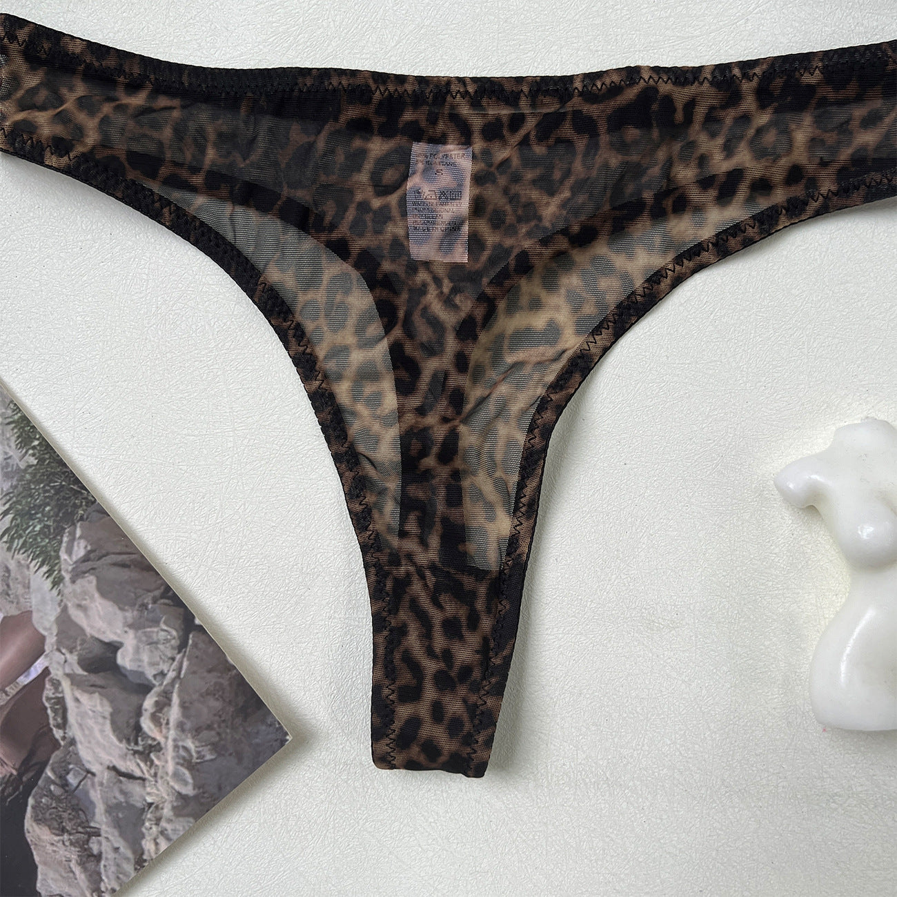 European and American Cross-Border Sexy Lingerie Big Chest Minimizer Ultra-Thin See-Through Leopard Mesh Temptation Sexy Bra Two-Piece Set for Women