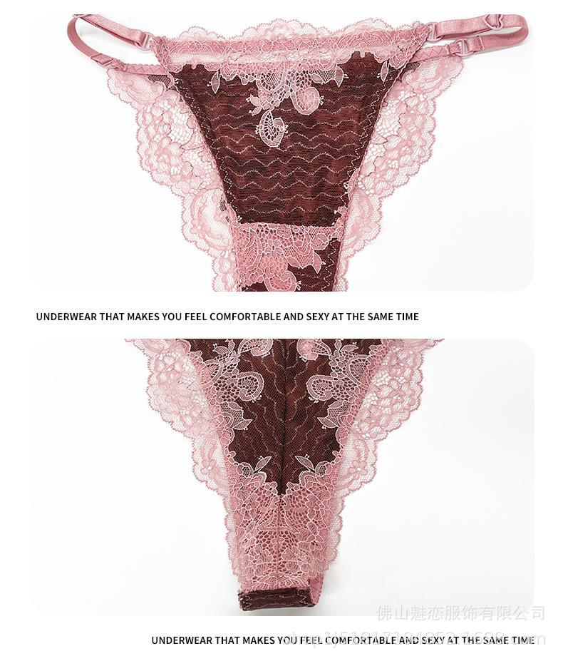 Cross-Border European and American Sexy Lingerie Set Ultra-Thin Lace French Bra Large Bust Minimizer Thong Two-Piece Set