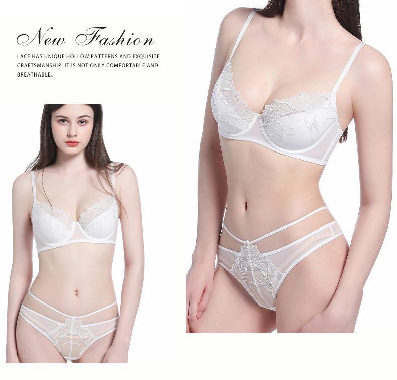 Cross-Border Sexy Lace Embroidery Underwear Summer Thin Cotton Large Bust Minimizing French Style Underwear Anti-Sagging Plus Size Bra