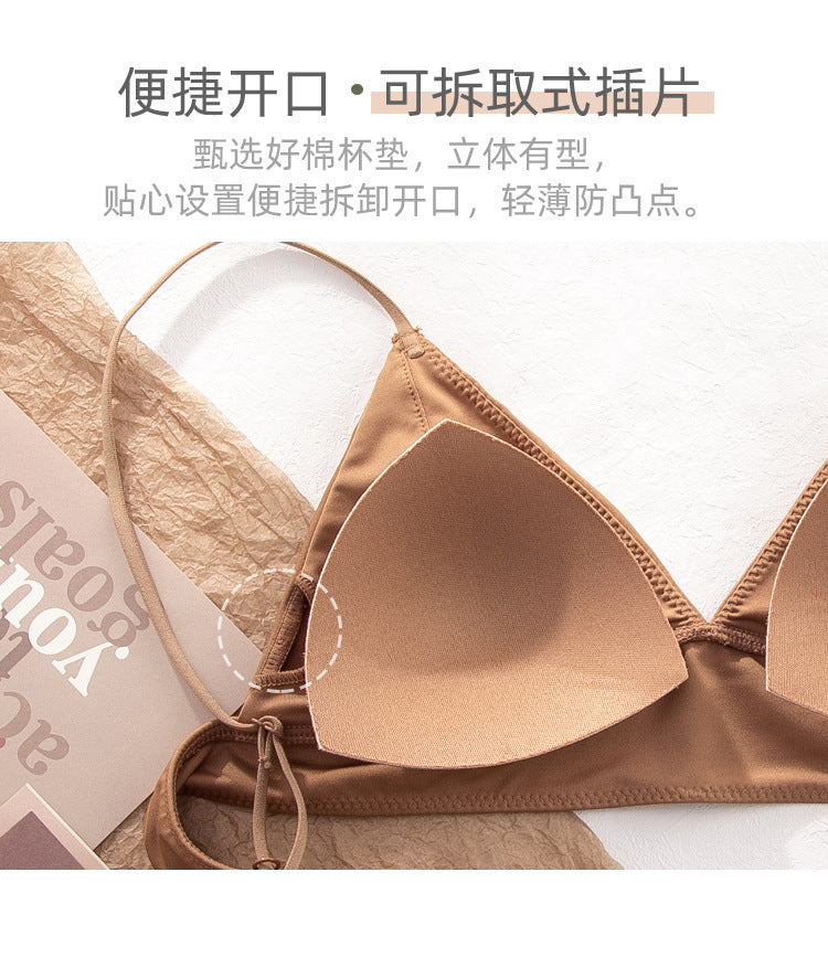 Cross-Border European and American Style French Lingerie Women Sexy Triangle Cup Wireless Bra Large Bust Minimize Small Bust Push Up Bra Set
