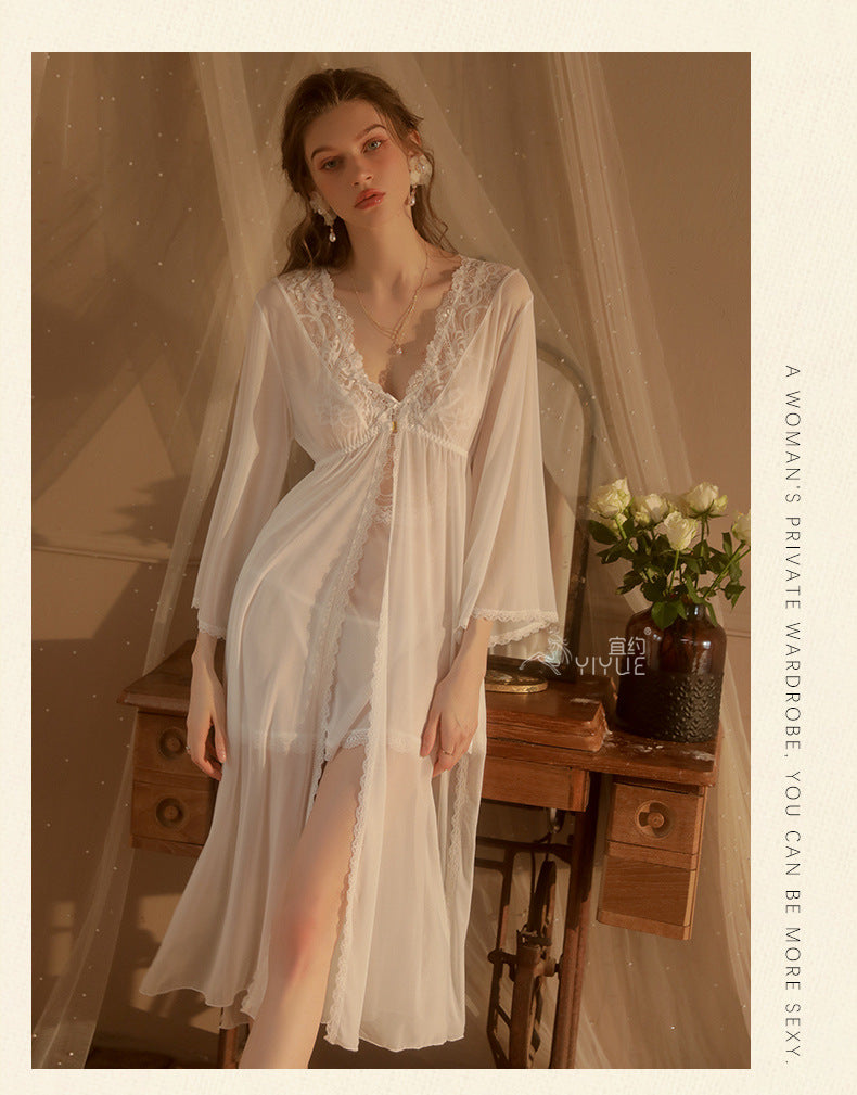 Yiyue Sexy Lingerie Sexy Strap Lace Temptation Nightdress Hot See-through Mesh Plus Size Nightgown Set8449
